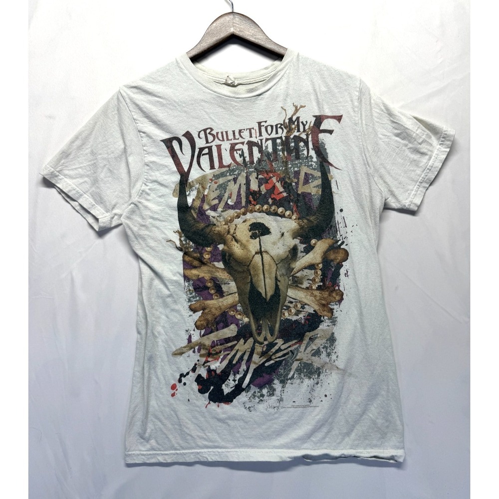 Bay Island Bullet For My Valentine Temper T-Shirt Mens Medium White Cattle Skull
